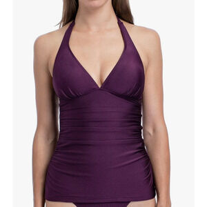Profile by Gottex Women's Halter V-Neck Tankini Top Purple Wine Swimsuit 10 NWT